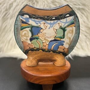 Rare OOAK Handmade Studio Art Pottery Sgraffito Style? Abstract Folk Art Vase MC